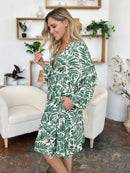 Double Take Full Size Printed Ruched Balloon Sleeve Dress - M & M Global