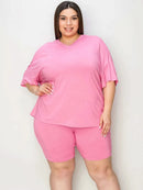 Basic Bae Full Size V-Neck Drop Shoulder T-Shirt and Shorts Set - M & M Global