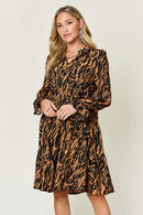Double Take Full Size Printed Ruffle Hem Long Sleeve Dress - M & M Global