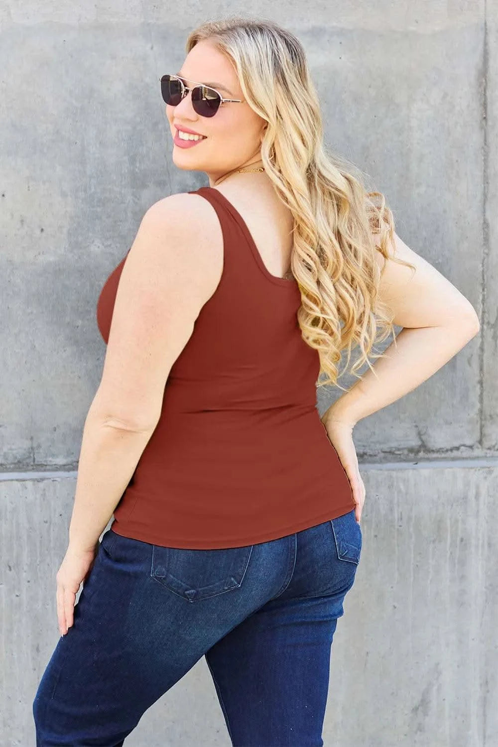 Basic Bae Full Size Square Neck Wide Strap Tank - M & M Global