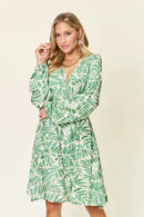 Double Take Full Size Printed Ruched Balloon Sleeve Dress - M & M Global