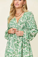 Double Take Full Size Printed Ruched Balloon Sleeve Dress - M & M Global