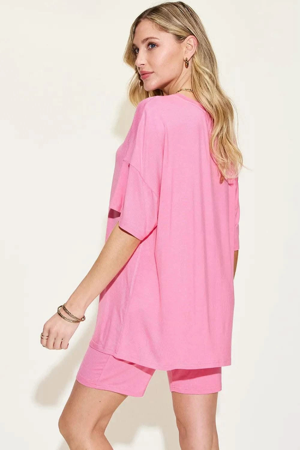 Basic Bae Full Size V-Neck Drop Shoulder T-Shirt and Shorts Set - M & M Global
