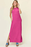 Double Take Full Size Texture Mock Neck Sleeveless Maxi Dress - M & M Global