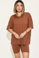 Basic Bae Full Size V-Neck Drop Shoulder T-Shirt and Shorts Set - M & M Global