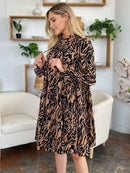 Double Take Full Size Printed Ruffle Hem Long Sleeve Dress - M & M Global