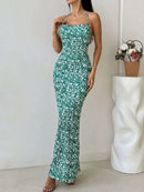 Crisscross Back Floral Print Bodycon Maxi Dress - M & M Global