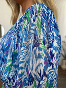 Double Take Full Size Printed Drawstring Waist Long Sleeve Dress - M & M Global