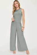 Basic Bae Full Size Ribbed Tank and Wide Leg Pants Set - M & M Global