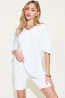 Basic Bae Full Size V-Neck Drop Shoulder T-Shirt and Shorts Set - M & M Global
