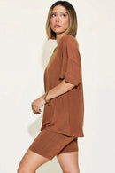 Basic Bae Full Size V-Neck Drop Shoulder T-Shirt and Shorts Set - M & M Global