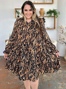 Double Take Full Size Printed Ruffle Hem Long Sleeve Dress - M & M Global