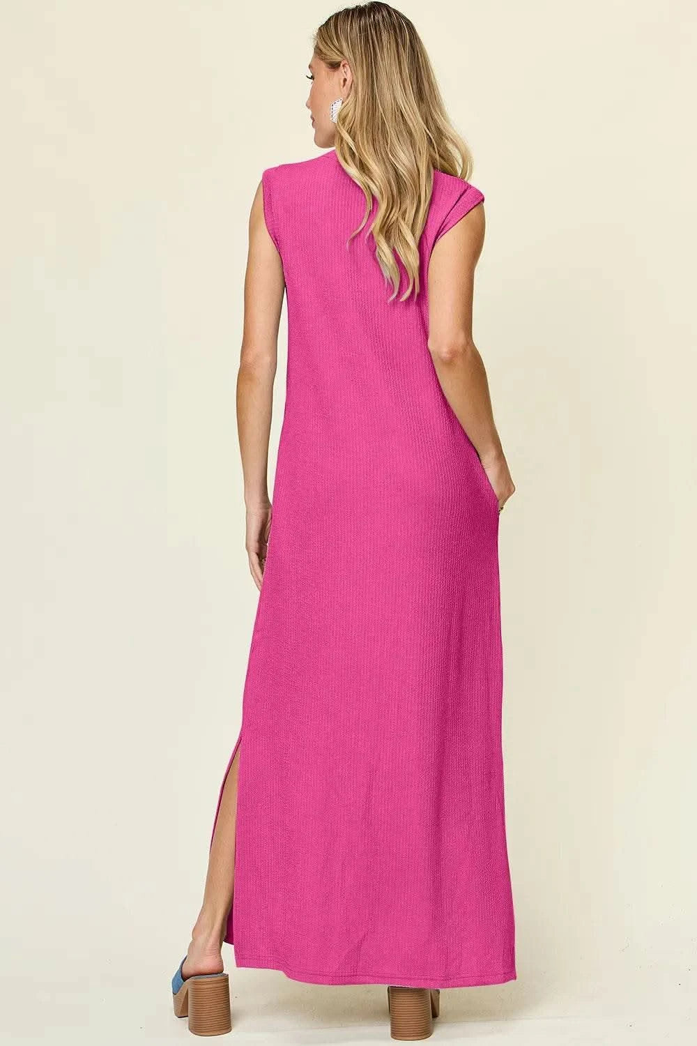 Double Take Full Size Texture Mock Neck Sleeveless Maxi Dress - M & M Global
