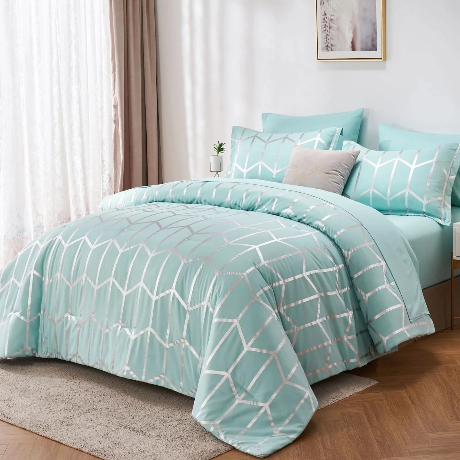 Teal bedding set with geometric pattern on a bed in a bedroom setting.

Comfora Cozy Bedding Set
sage green bedding
white bedding set
comforter set queen
floral duvet cover
Comfora Cozy Bedding Set
plush comforter set cozy pack
ultra-soft all-season comforter and shams
luxury cozy bedding set online
warm textured comforter set King/Queen

Green Plant Bedding


Botanical Quilt Set


Nature Print Bedding


5 Piece Bedding Set

7 Piece Bedding Set
