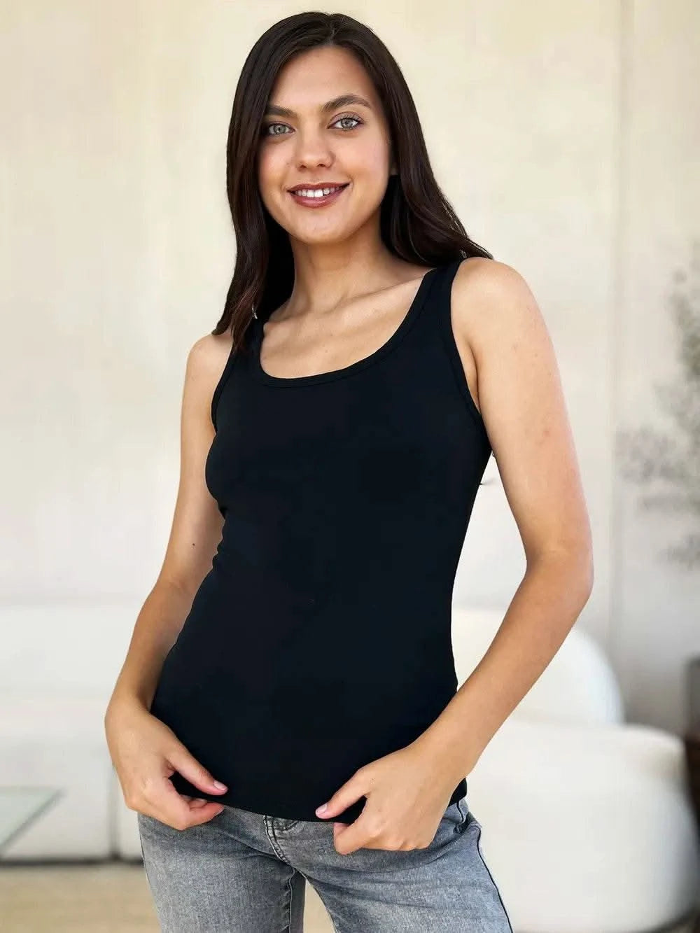 Basic Bae Full Size Square Neck Wide Strap Tank - M & M Global