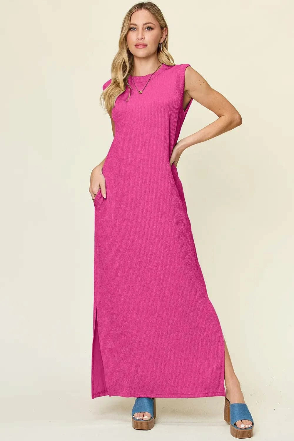 Double Take Full Size Texture Mock Neck Sleeveless Maxi Dress - M & M Global