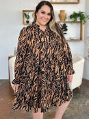 Double Take Full Size Printed Ruffle Hem Long Sleeve Dress - M & M Global