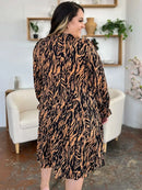 Double Take Full Size Printed Ruffle Hem Long Sleeve Dress - M & M Global