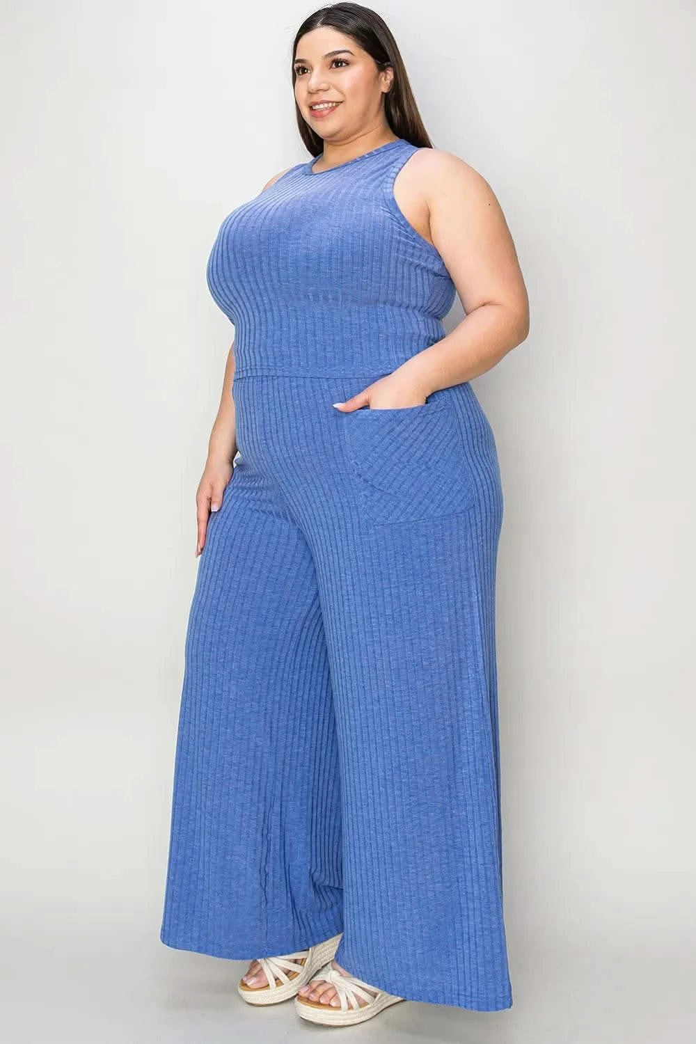 Basic Bae Full Size Ribbed Tank and Wide Leg Pants Set - M & M Global