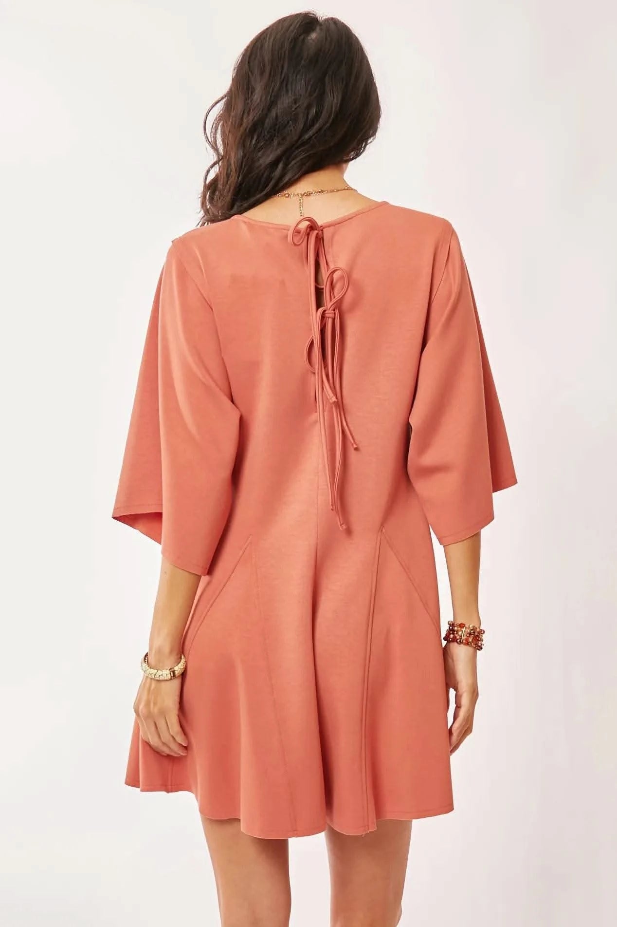 Davi & Dani Solid Draped Sleeve Ties Back Skort Romper - M & M Global