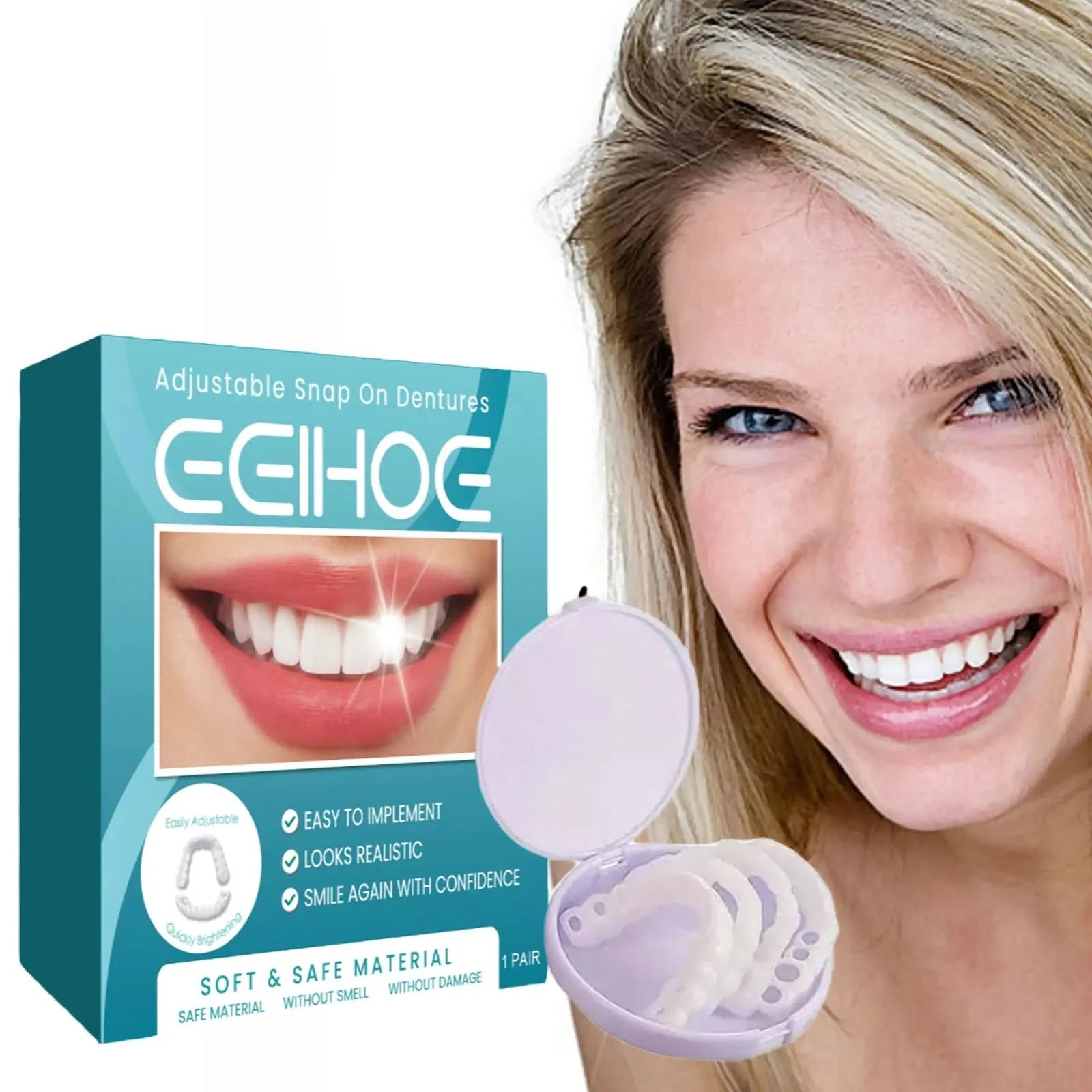 Eelhoe Instant Perfect Fit Teeth Whitening Fake Tooth Cover Teeth Upper Lower Veneers Lasting Snap-On Dentures Oral Hygiene Care - M & M Global