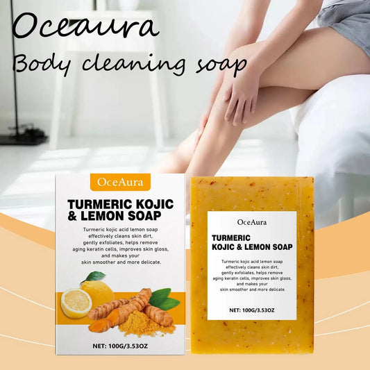 Oceaura Turmeric Lemon Soap Bar for Cleaning Face Body Gentle Cleaning Pores Brightening Skin Tone Smoothing Skin Cleaning Soap - M & M Global
