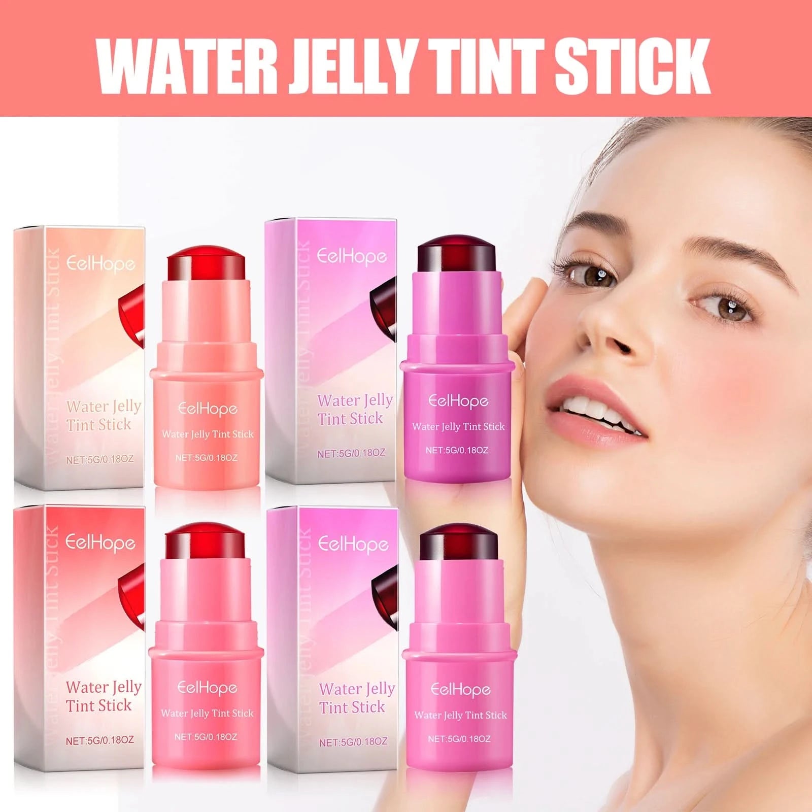 EELHOPE Water Jelly Tint Stick Lasting Waterproof Sweatproof Moisturize Facial Makeup Brightening Lip Gloss Face Blusher Stick - M & M Global