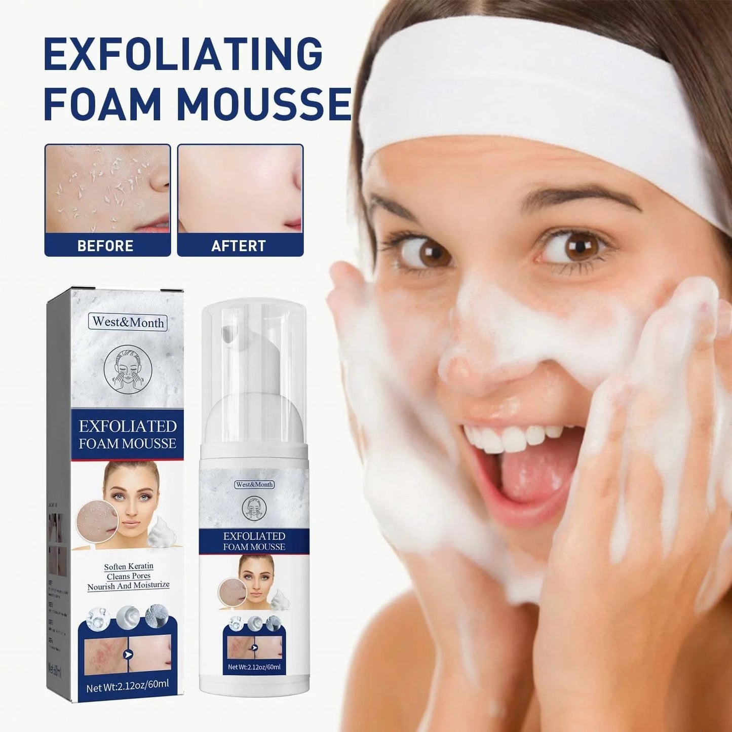 60ml Exfoliating Mousse Purifying Pores Temperate Clean Oil Control Exfoliator Blackhead Dead Skin Convenient Cleansing Foam - M & M Global