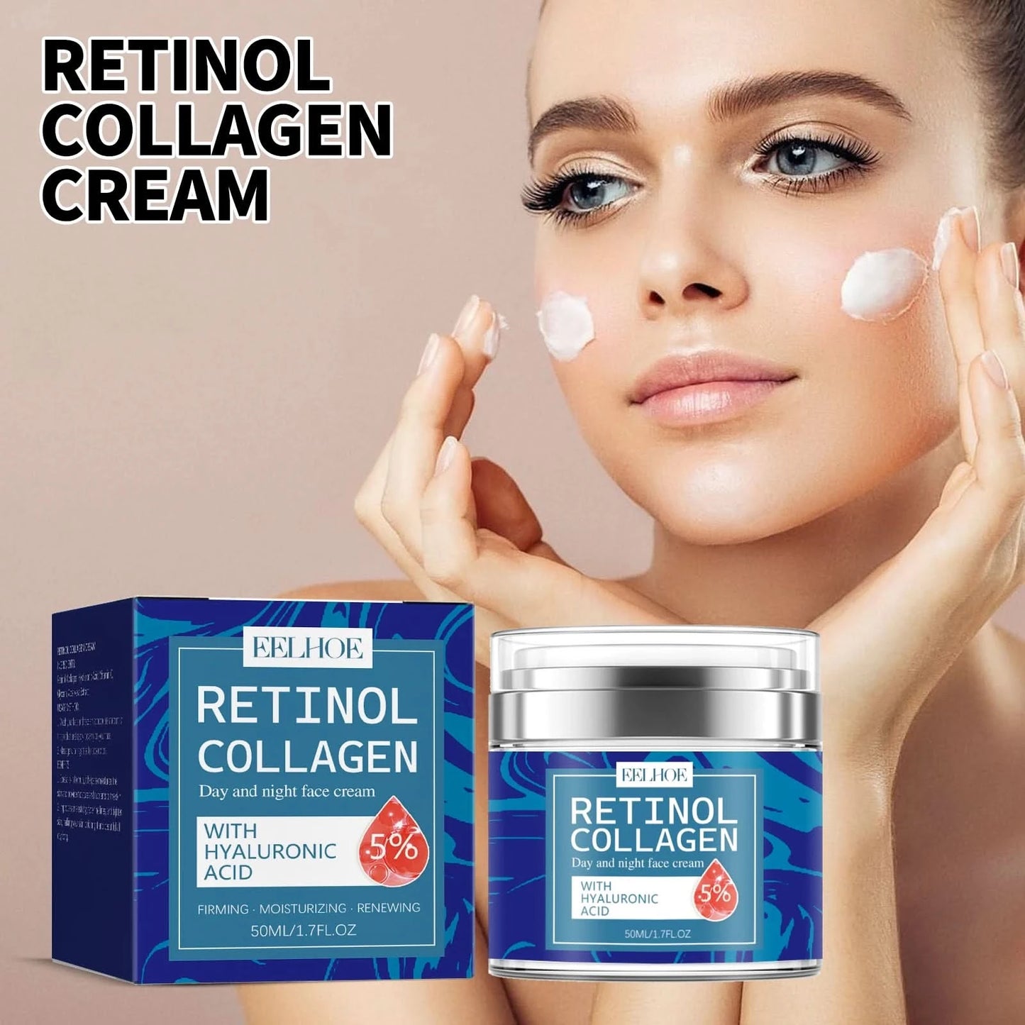 EELHOE Retinol Collagen Cream Lightens Fine Lines Tightens Skin Evens Skin Tone Moisturizes Face Cream Improve Skin Elasticity - M & M Global