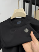 Brand Men's Summer New Silk Cotton Tshirt Designer Fashion Custom Badge Design Short Sleeve High Quality Ice Silk Elastic Tshirt