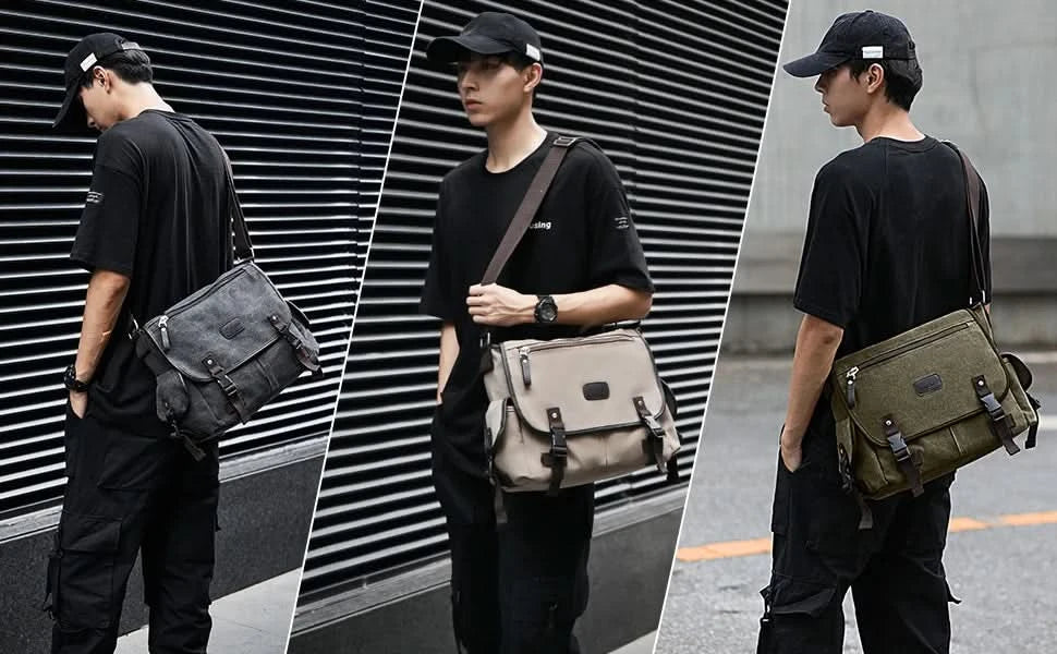 Messenger Bag for Men Retro Canvas Satchel Casual Briefcases Laptop Bag Fit 13Inch,Water Resistant Crossbody College Satchel Bag - M & M Global