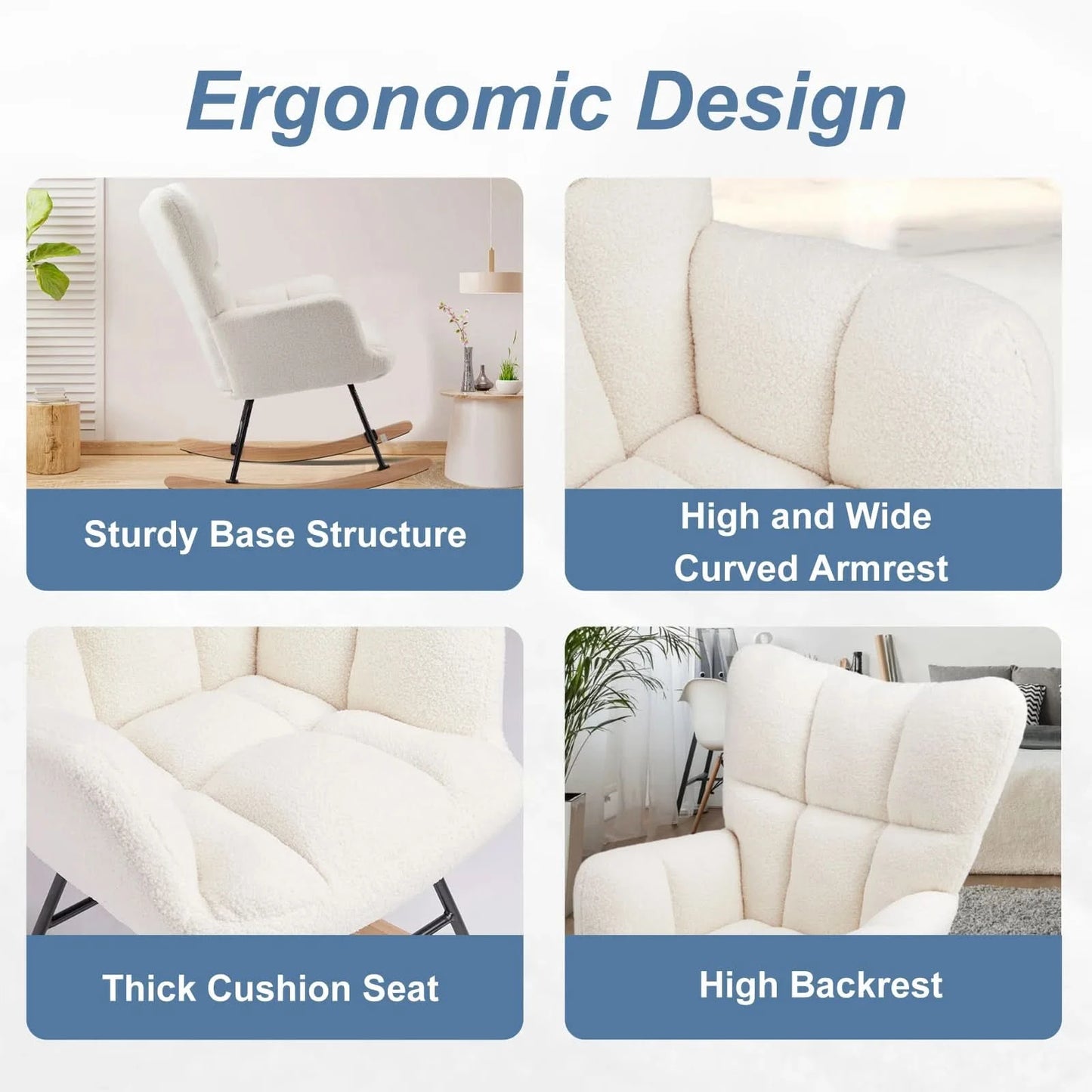 JHK Teddy Fabric Upholstered Glider With High Backrest,Padded Seat, Accent Recliner,Cushion Rocker Armchair,Bedroom Furniture