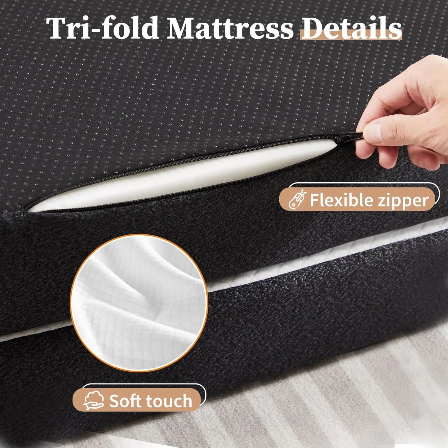 JHK Three Fold Portable Floor Bed,Certified By CertiPUR-US,Suitable For Travel,Camping,And Yoga,Soft Touch And Flexible Zipper