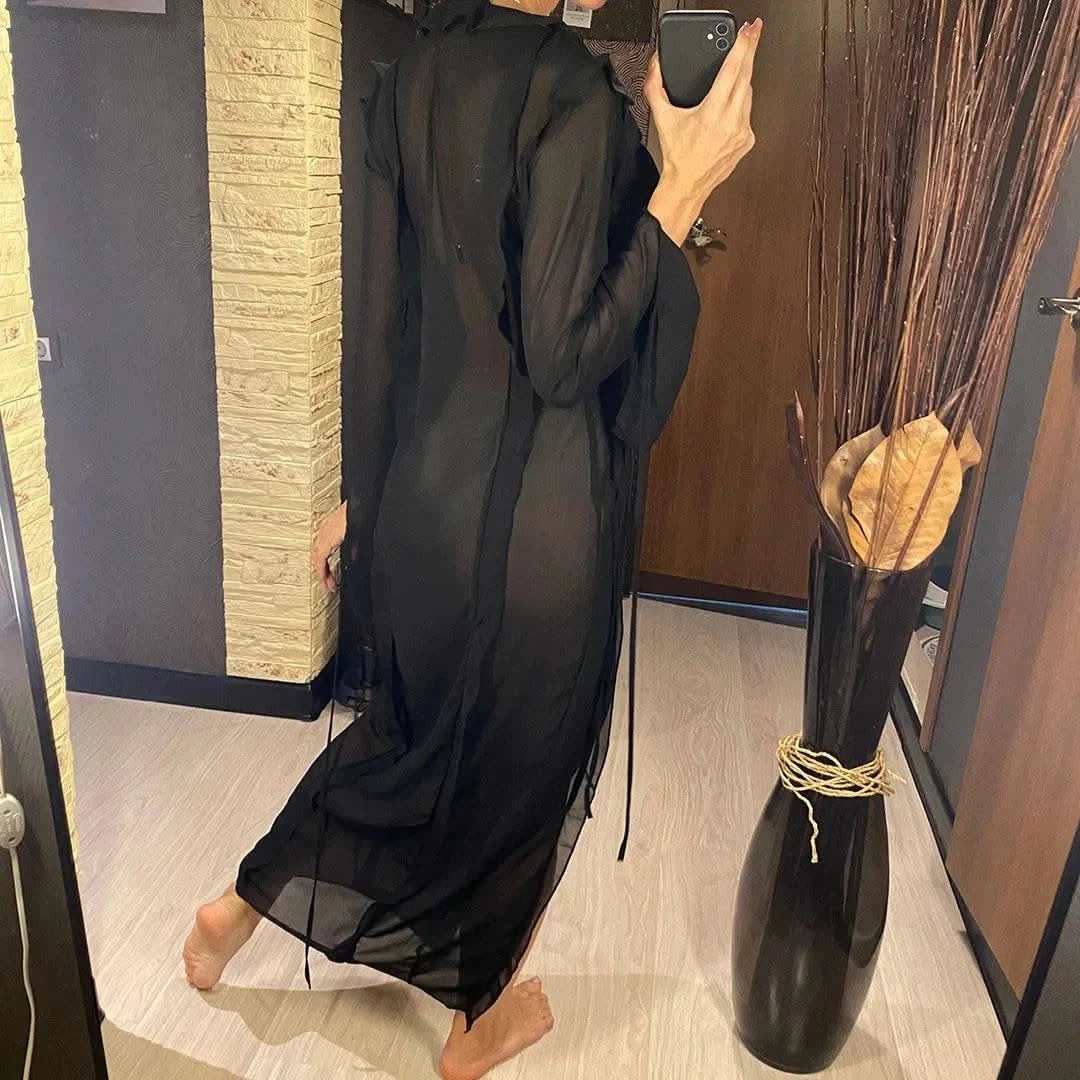Deep V Neck High Split Long Dress Ruffles Beach Cover Up Bikini Cover-ups Beach Dress Beach Wear Beachwear Female Women V4440 - M & M Global
