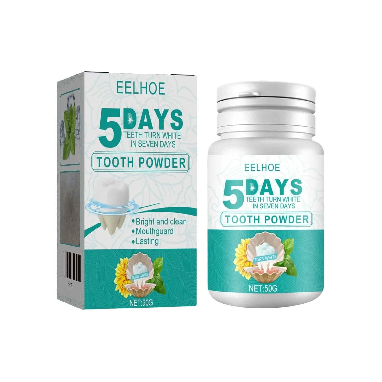 Eelhoe 50g 5 Days Teeth Whitening Powder Tooth Cleaning Oral Hygiene Remove Stains Tartar Plaque Brighten Dental Cleaning Powder - M & M Global