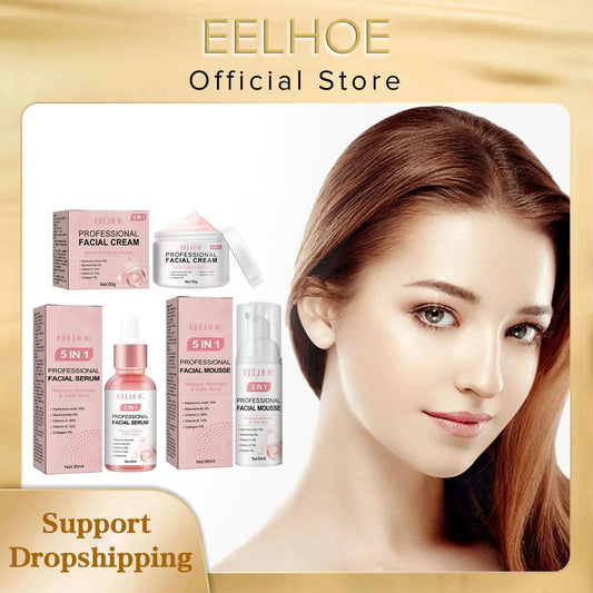 EELHOE 5 in 1 Face Serum for Glowing Skin Firming Micro Face Cream Anti Wrinkle Shrink Pores Cleansing Mousse Facial Skin Care - M & M Global