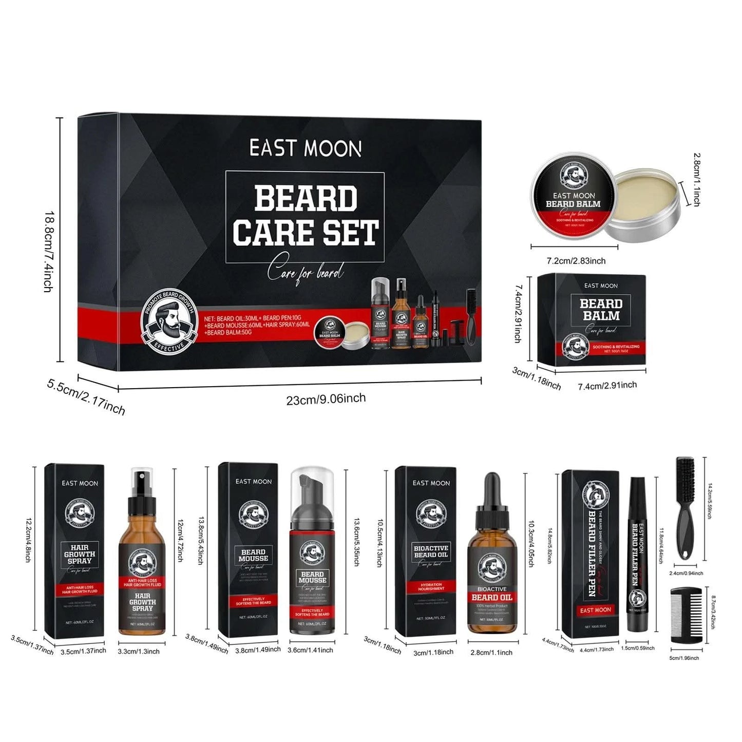 East Moon Men Beard Care Set for Cleaning Strengthen Nourishing Beard Promote Beard Growth Moisturizing Men Whisker Care Set - M & M Global