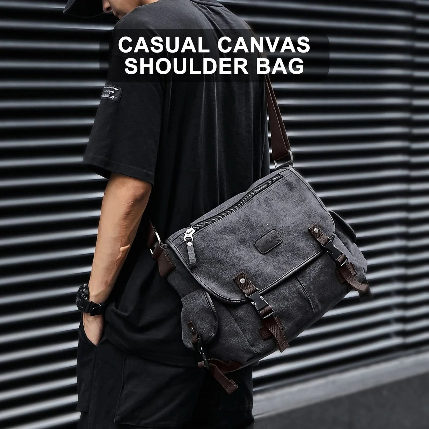Messenger Bag for Men Retro Canvas Satchel Casual Briefcases Laptop Bag Fit 13Inch,Water Resistant Crossbody College Satchel Bag - M & M Global