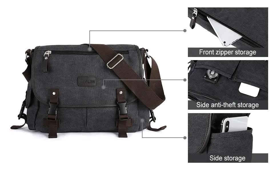Messenger Bag for Men Retro Canvas Satchel Casual Briefcases Laptop Bag Fit 13Inch,Water Resistant Crossbody College Satchel Bag - M & M Global