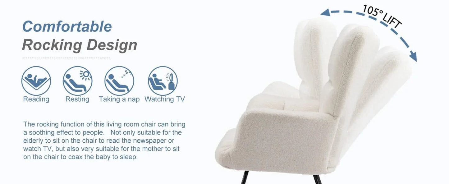JHK Teddy Fabric Upholstered Glider With High Backrest,Padded Seat, Accent Recliner,Cushion Rocker Armchair,Bedroom Furniture