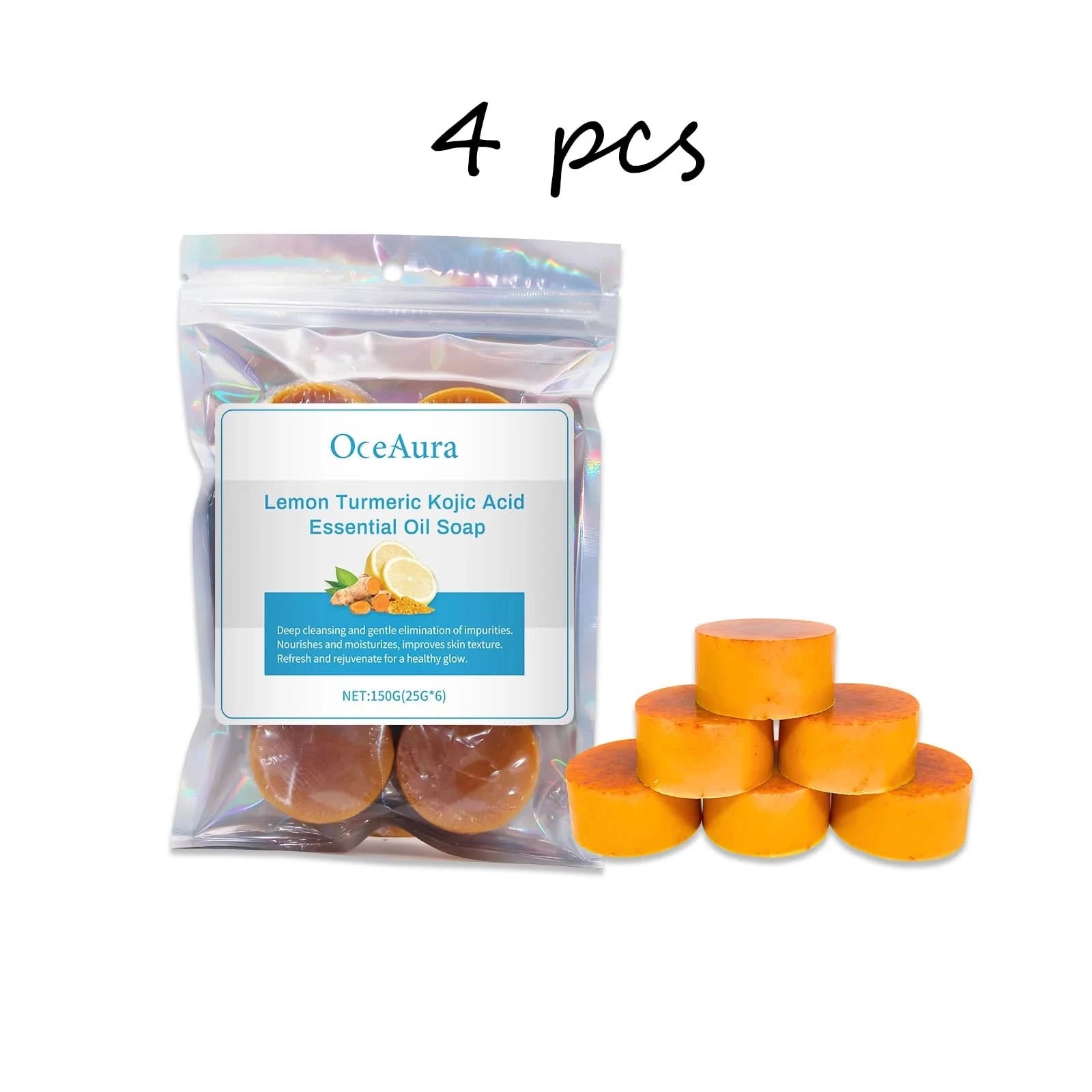 Oceaura Lemon Turmeric Soap Anti-oxidant Cleaning Dirts Improve Skin Texture Hydrating Brighten Skin Tone Body Bath Soap Bar - M & M Global