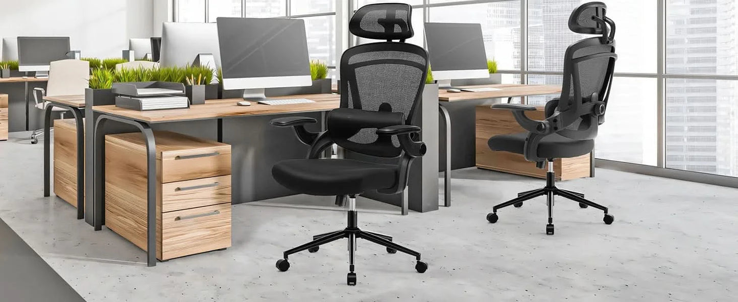 JHK Ergonomic Mesh Adjustable Lumbar Support Office Chair 120°Tilt High Back Comfortable Computer Chair with Soft Flip Up Arms