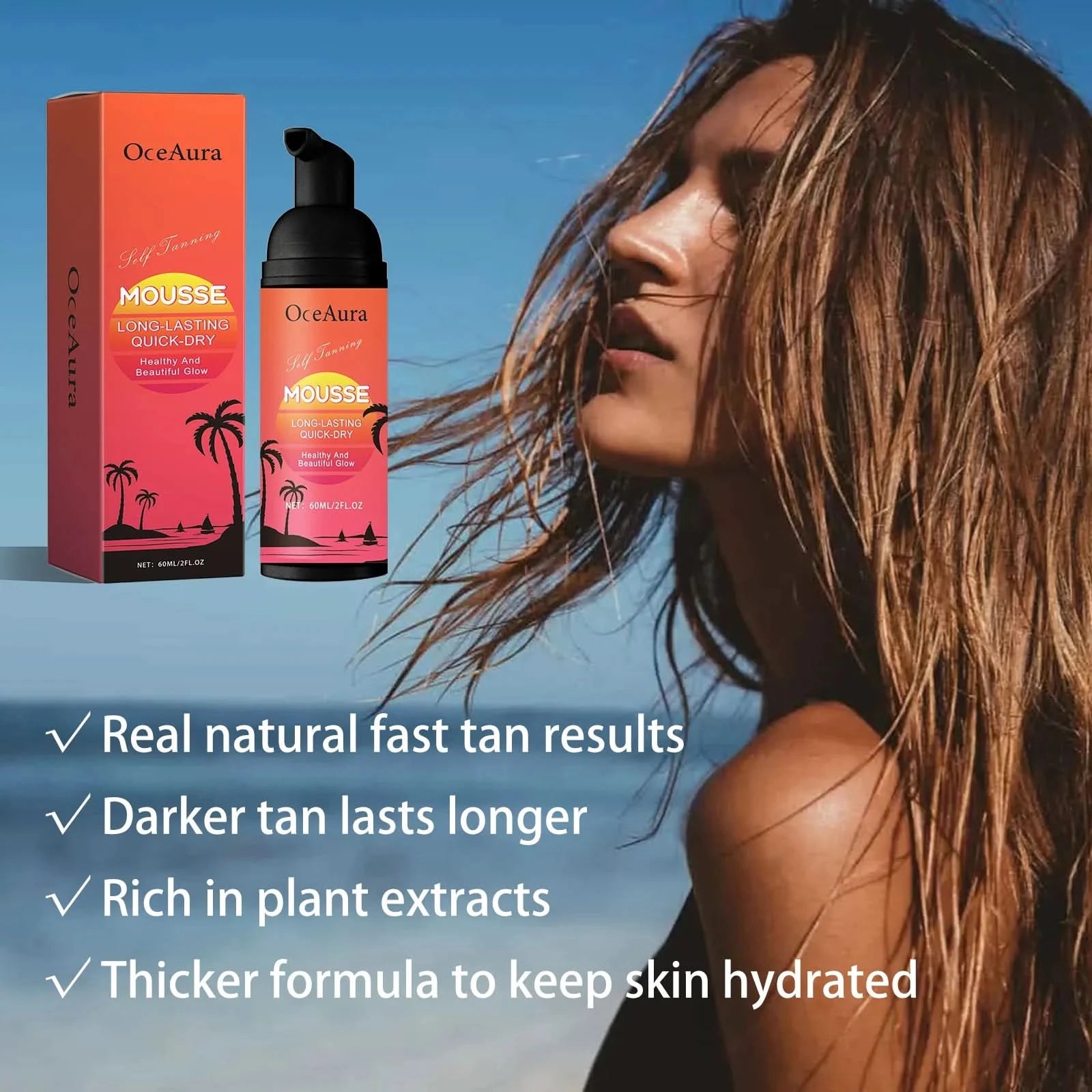 Oceaura Sunless Tanning Lotion Repair Sun Damaged Bronzer Skin Moisturizing Improve Luster Smoothing Natural Tanning Mousse - M & M Global