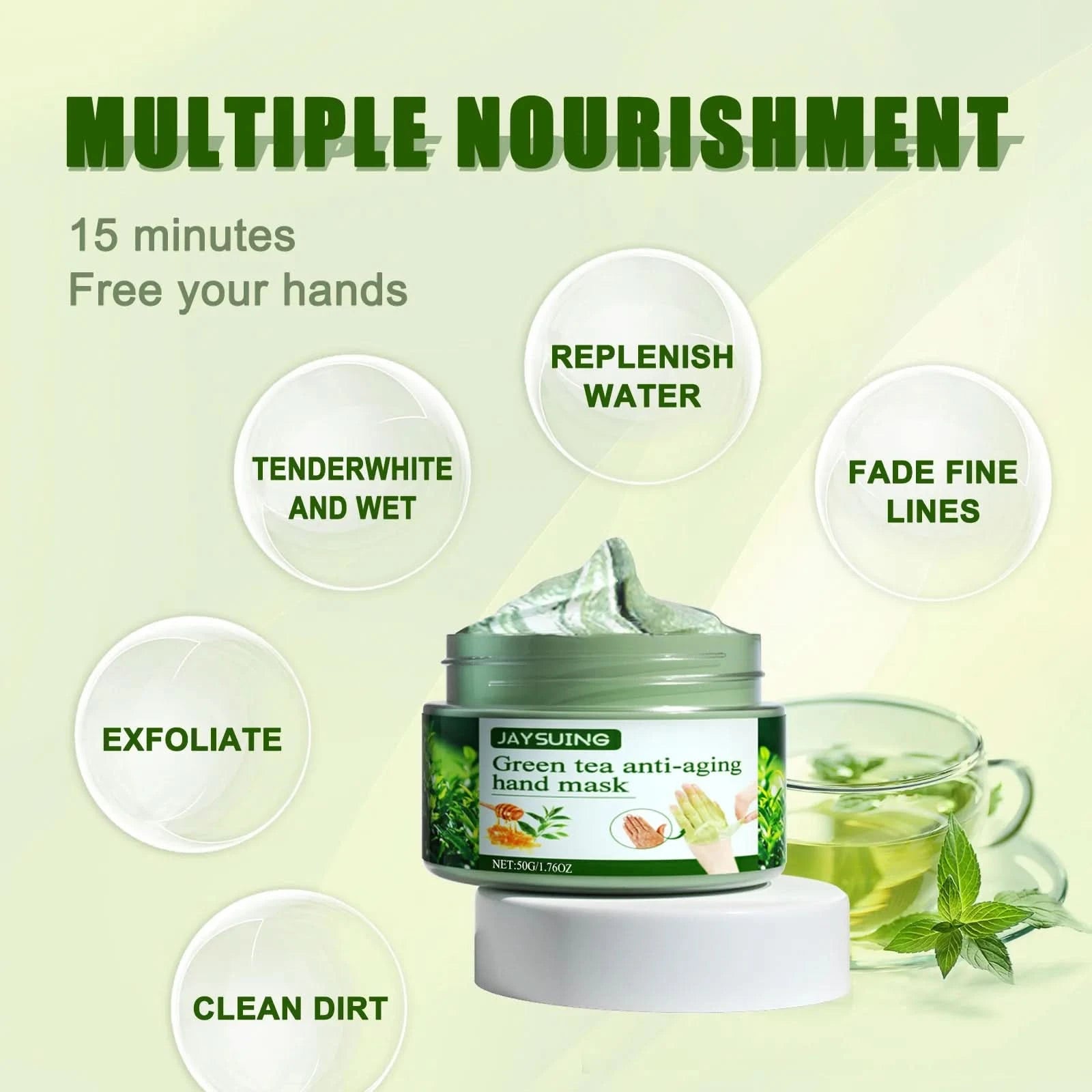 Jaysuing 50g Green Tea Exfoliating Hand Mask Moisturizing Whitening Anti Wrinkle Remove Dead Skin Calluses Nourishing Hand Mask - M & M Global