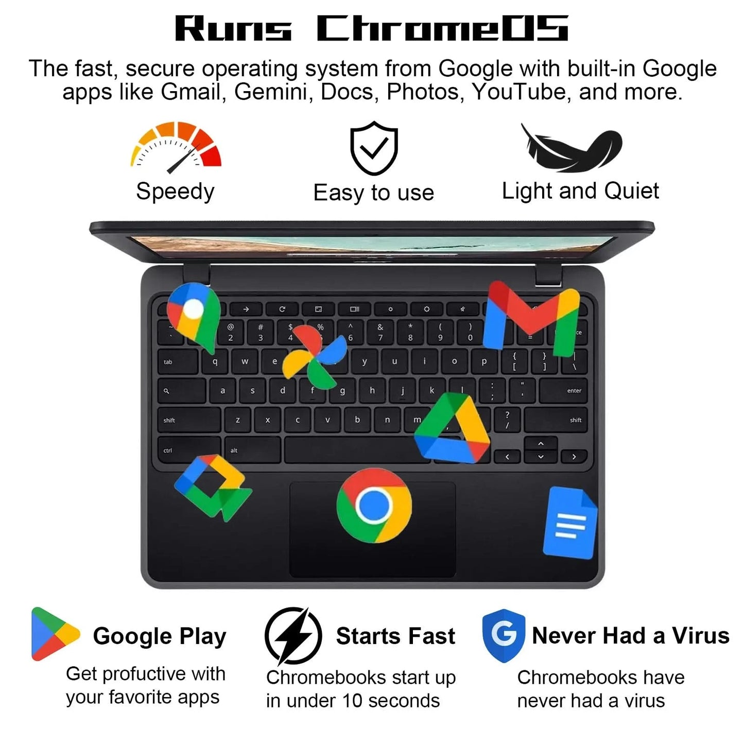 acer 311 Chromebook Laptop, 11.6'' HD Display, 4GB LPDDR4 RAM, 64GB EMMC, Intel N4500, Intel UHD Graphics, 10 Hours Battery Life