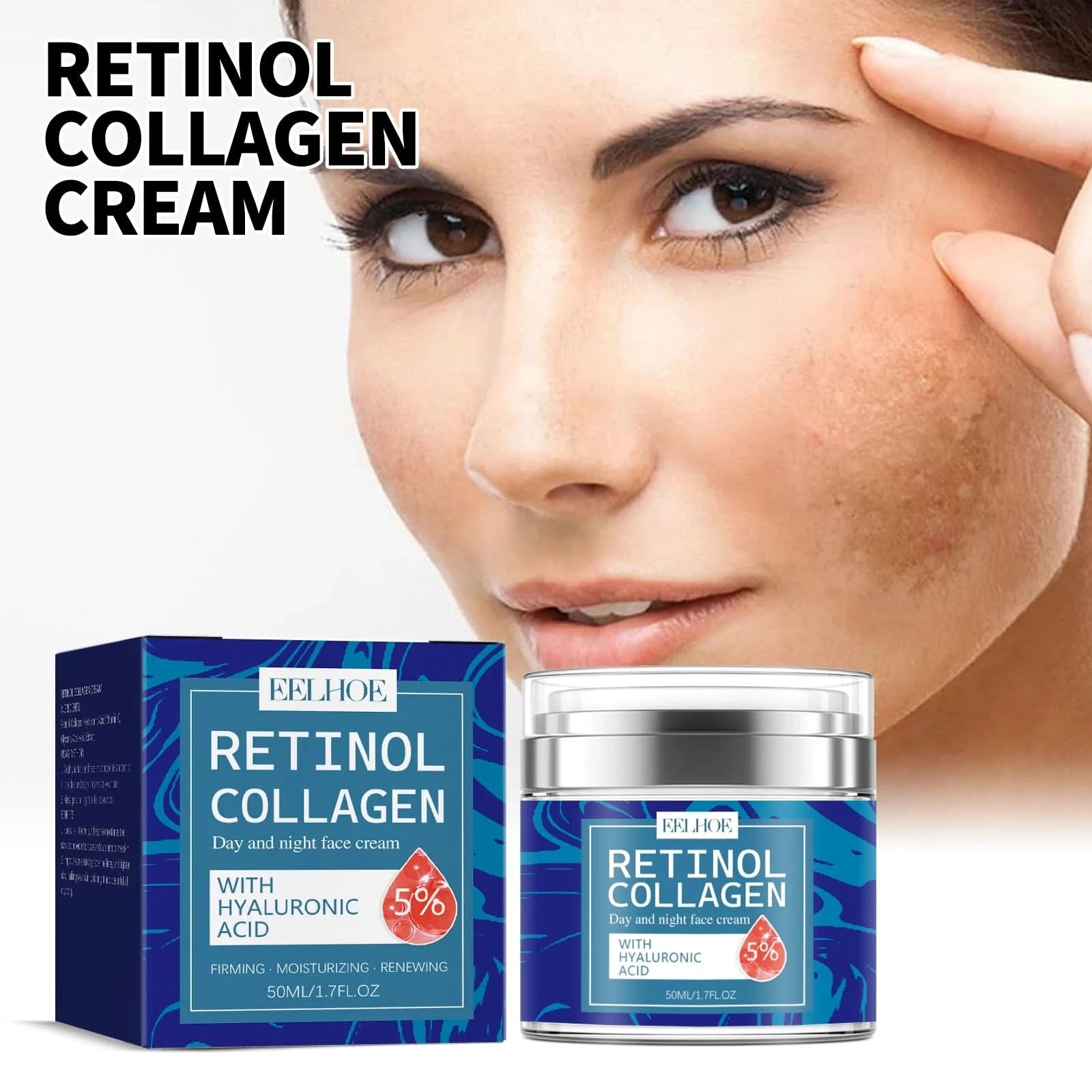 EELHOE Retinol Collagen Cream Lightens Fine Lines Tightens Skin Evens Skin Tone Moisturizes Face Cream Improve Skin Elasticity - M & M Global