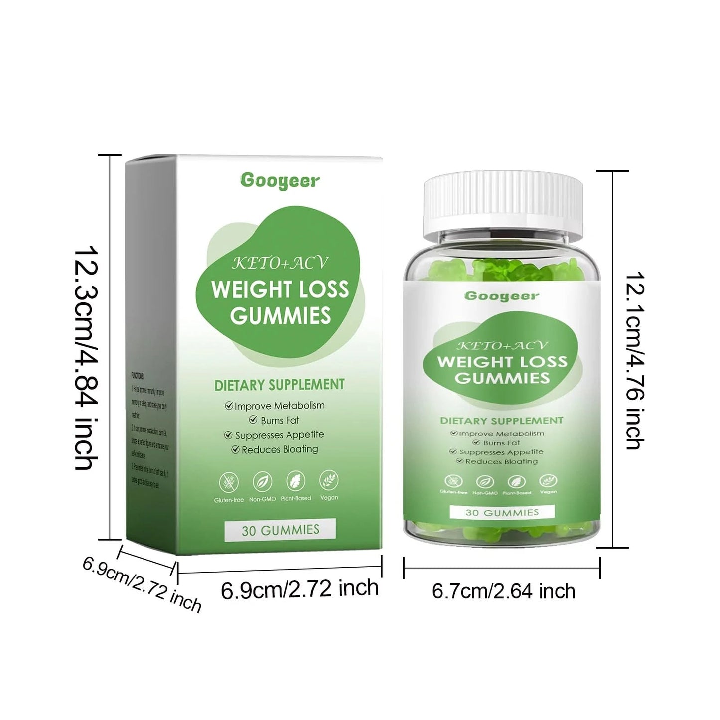 Googeer 30pcs Slimming Body Gummies Fat Burner Energy Support Dietary Supplement Fruit Flavor Anti Cellulite Weight Loss Gummies - M & M Global
