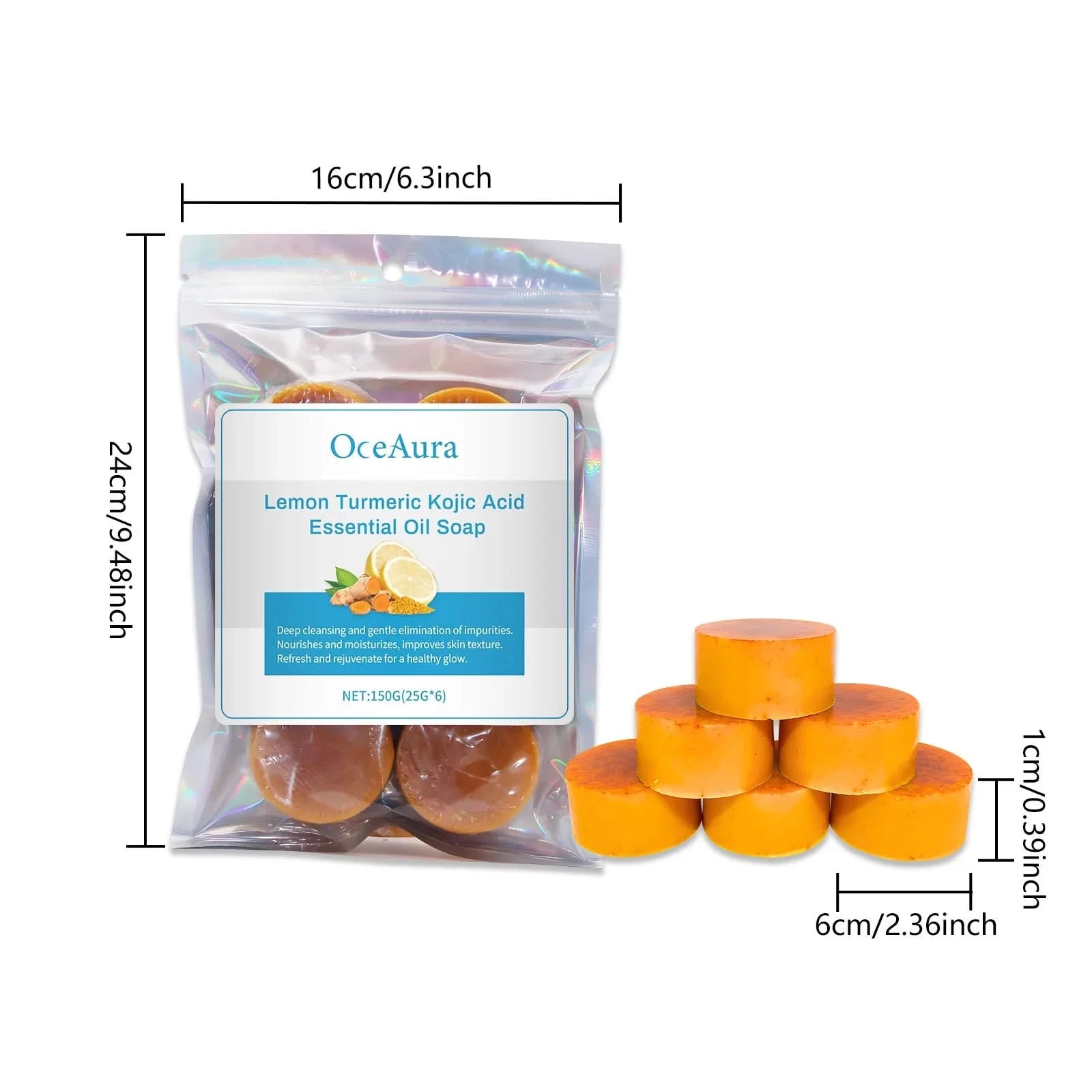 Oceaura Lemon Turmeric Soap Anti-oxidant Cleaning Dirts Improve Skin Texture Hydrating Brighten Skin Tone Body Bath Soap Bar - M & M Global