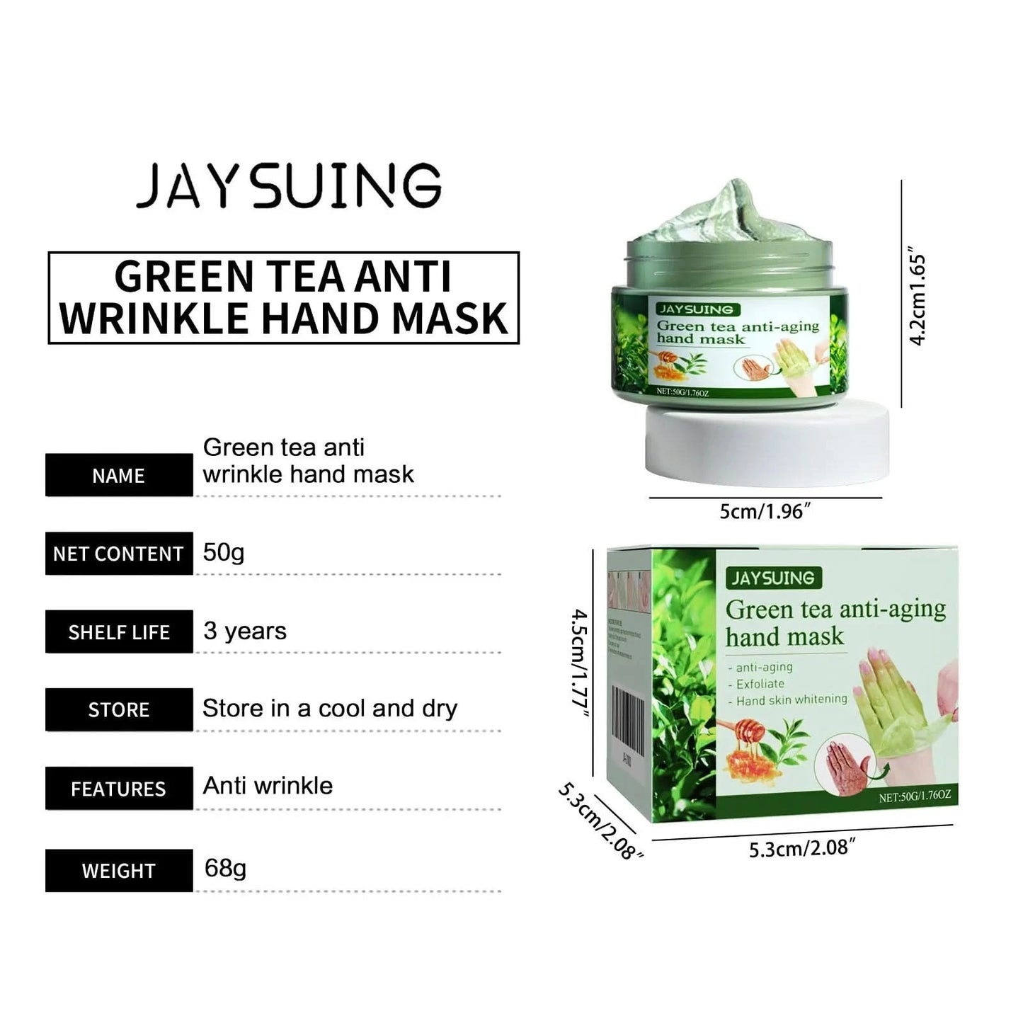 Jaysuing 50g Green Tea Exfoliating Hand Mask Moisturizing Whitening Anti Wrinkle Remove Dead Skin Calluses Nourishing Hand Mask - M & M Global