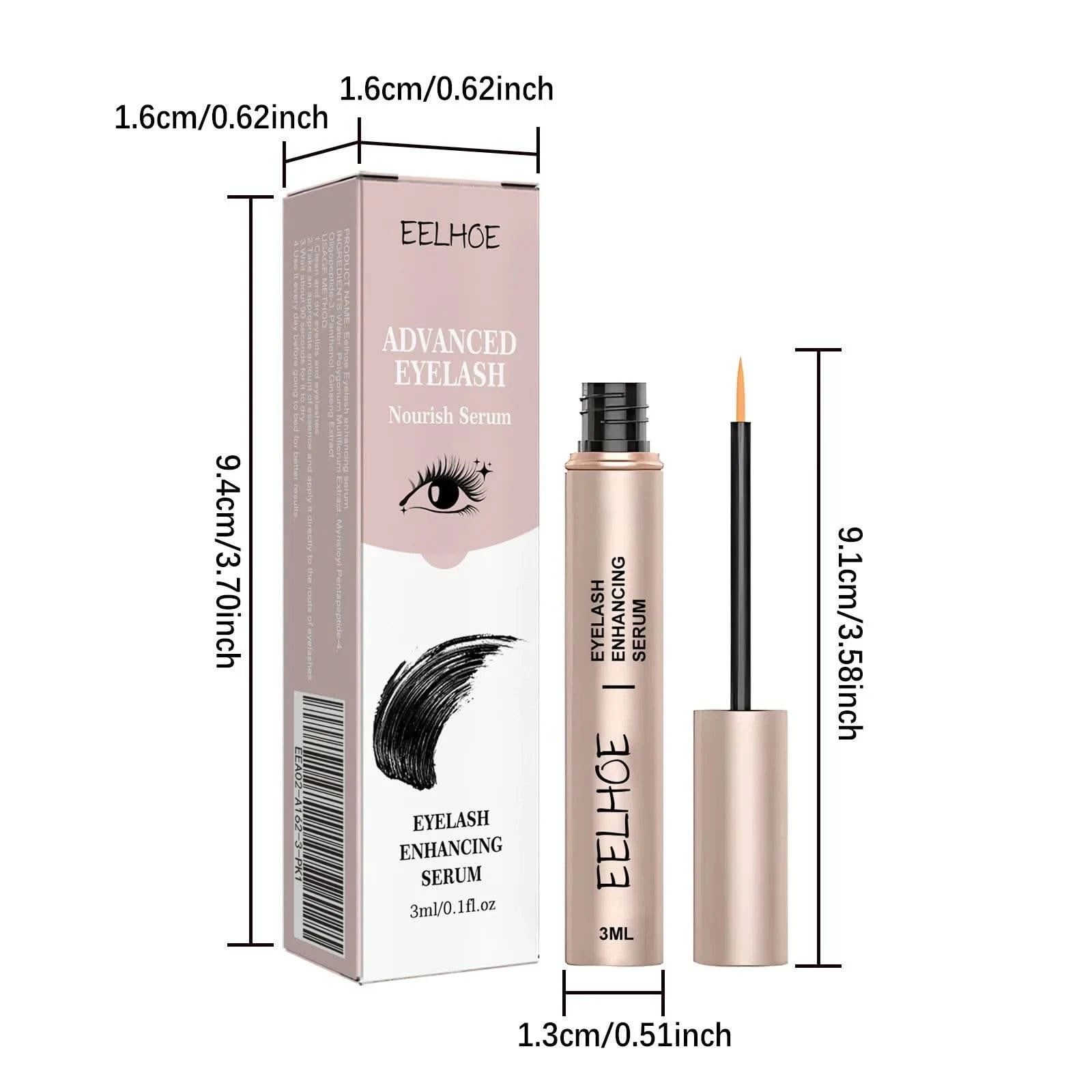 Eelhoe 3ml Eyelash Growth Serum Strengthen Eye Lash Curl Lengthening Makeup Enhancer Lash Eyebrow Fuller Thicken Eyelash Serum - M & M Global